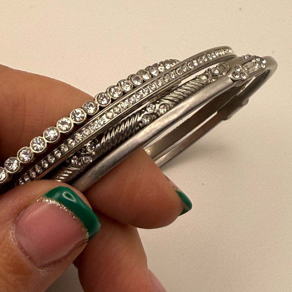 Lia Sophia Matte Silver Bracelets with Clear Crystal Accents set of 4